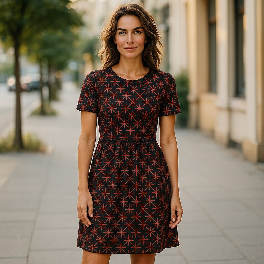 LuLaRoe Womens Dress Size XL‎ Orange Brown Black Starburst Star Print Amelia NEW